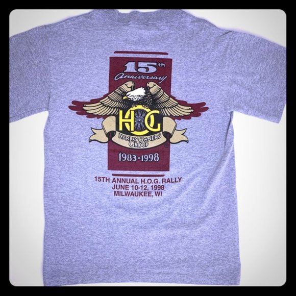 VTG 1998  Harley Owners Group 15th Anniversary Graphic Tee Milwaukee WI Sz S - Picture 2 of 5